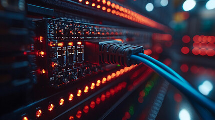 internet cable, symbolizing connectivity, data flow, and global communication. This image reflects modern technology linking networks across the world