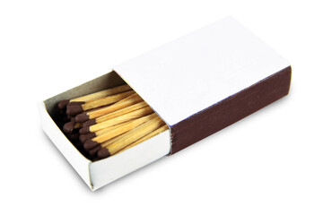 wooden matches, burnt matches, box of matches isolated on white or transparent background