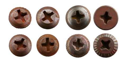 Rusty Screws on Transparent Background, PNG collection, set bundle, isolate on transparent or white background