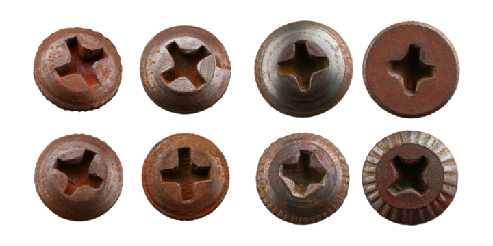 Rusty Screws on Transparent Background, PNG collection, set bundle, isolate on transparent or white background