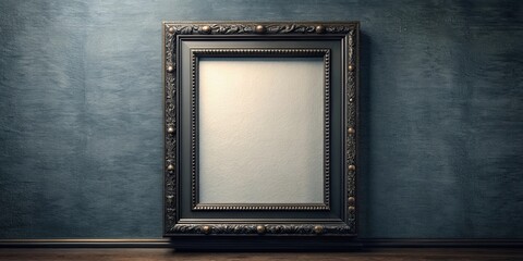 Fototapeta premium Classic black art frame hanging on elegant painted wall in stylish home decor, elegant, interior design, wall decor