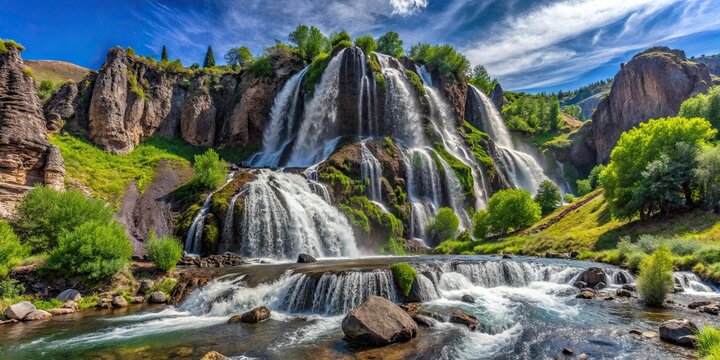 Panoramic view of majestic Jermuk waterfall in Armenia, Jermuk, waterfall, Armenia, landscape, nature, scenic, cascade