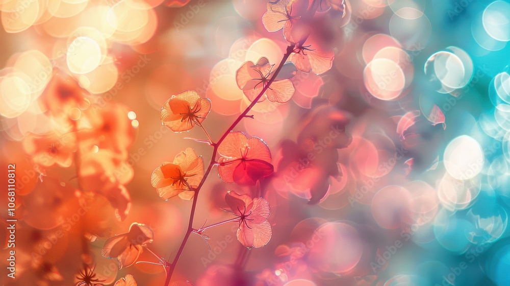 Poster graceful abstract bokeh lights background featuring a delicate flower branch for a serene and artist