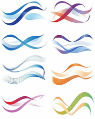 Fototapeta premium Set of eight colorful abstract wave design elements.