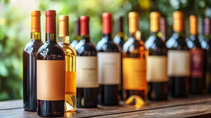 row of sleek, modern wine racks with assorted wine bottles neatly organized, symbolizing sophistication, luxury, and refined taste. This arrangement reflects elegance and an appreciation for fine wine