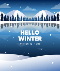 겨울 시즌 눈 내리는 풍경 일러스트 배경 이미지