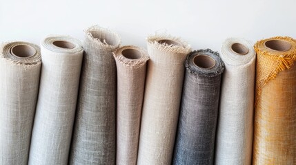 Linen fabric rolls in a row for banner or poster