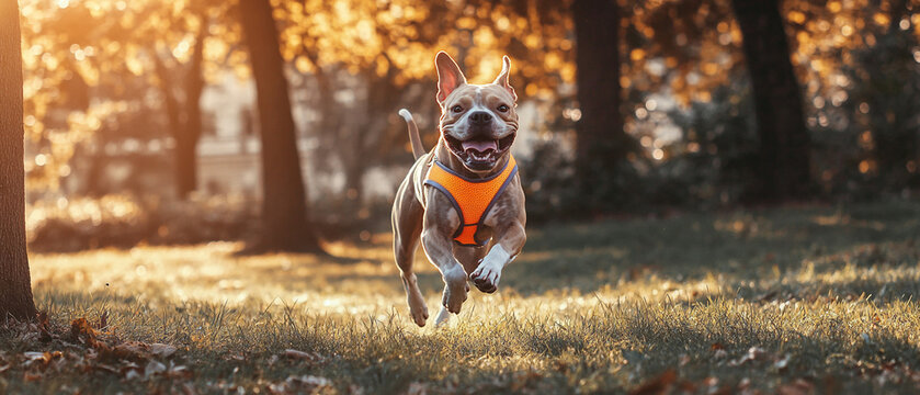 American Staffordshire Terrier Dog Running in Action