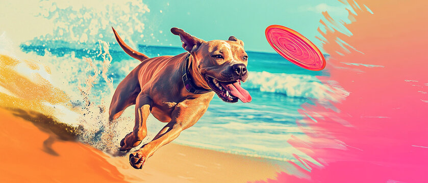 American Staffordshire Terrier Dog Running With A Ball in Mouth