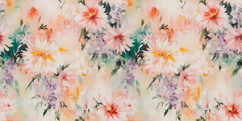 Seamless pattern botany, flowers background texture oil