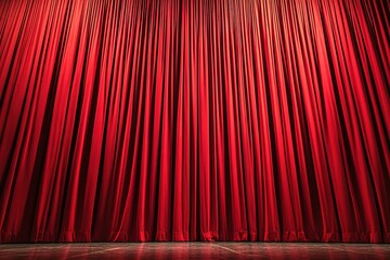 Red theater curtains closed on stage, awaiting performance