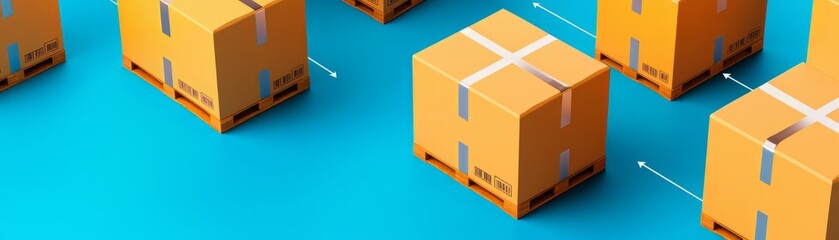 Grouped orange boxes on a light blue background, ideal for commercial use.