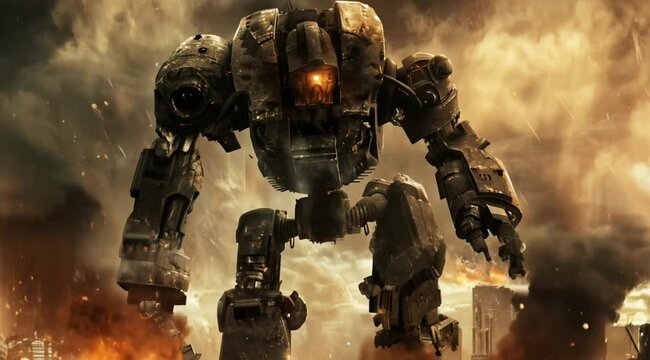 Destructive robot monster scene, Camera slow motion with different angles