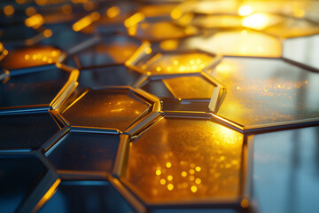 Fototapeta premium Close up of solar panels absorbing sunlight 