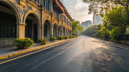 Obraz premium Empty road near vintage building in chongqing