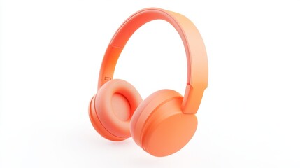 futuristic audio device, tangerine-colored over-ear headset, ergonomic ear cushions, smooth matte finish, isolated on pure white, hyper-realistic 3d modeling, 45-degree angle, tech product showcase