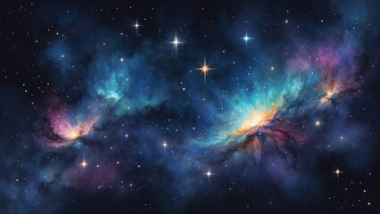 Naklejka premium Stunning cosmic nebula in vibrant colors with stars illuminating the deep space scene