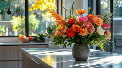 Flower, flower arrangement, art, scene, vase, beautiful, gorgeous, life, four seasons, spring, summer, autumn, winter, bedroom, living room, dining table, dining room, flower, bouquet, yellow, orange,