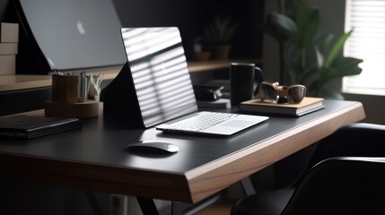 Fototapeta premium Modern Workspace with Laptop and Office Supplies