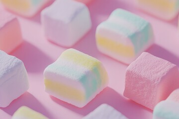 Colorful Marshmallows on a Pink Background
