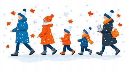 Fototapeta premium family walking in winter attire, enjoying snowy day together