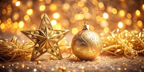 Vintage Style Photography of Shiny Golden Bauble Surrounded by a Star Border, Perfect for Holiday Celebrations and Festive Decor, Evoking Nostalgia and Warmth in Every Frame