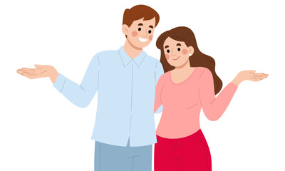 Illustration of a happy young couple hugging each other