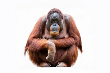 Orangutans or orang utan isolated on white.  are great apes native to the rainforests of Indonesia. They are now found only in parts of Borneo and Sumatra.