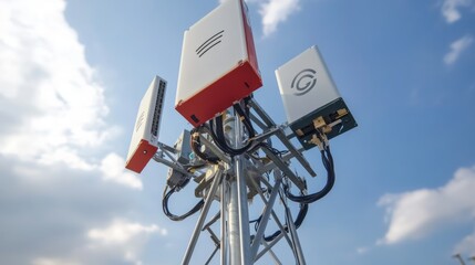 4g and 5g cellular telecommunication tower telecommunication equipment for a 5g radio network with radio modules and smart antennas installed