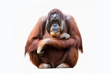 Orangutans or orang utan isolated on white.  are great apes native to the rainforests of Indonesia. They are now found only in parts of Borneo and Sumatra.