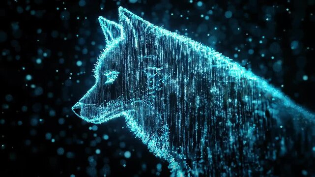 Neon Digital Wolf Seamless Loop Background with Particle Effects