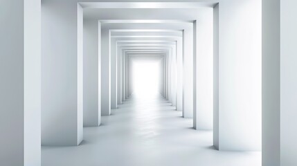 3D Rendering of White Geometric Tunnel - a captivating and futuristic visual. The white geometric tunnel creates an engaging and immersive experience.