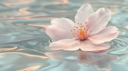 Cherry Blossom Drift, delicate pink petal gliding on serene water, symbolizing beauty and transience in nature's embrace.