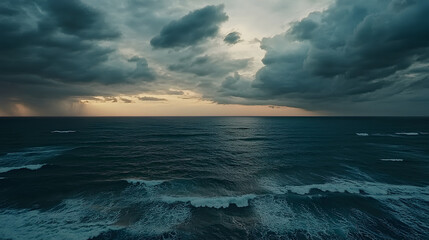 Obraz premium Dramatic storm clouds gathering over the ocean, intense weather, approaching storm