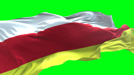 South Ossetia flag - 3D realistic waving flag on green screen background for chroma key
