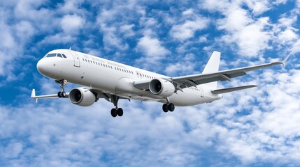 White passenger airplane flying in the sky amazing clouds in the background - travel by air transport