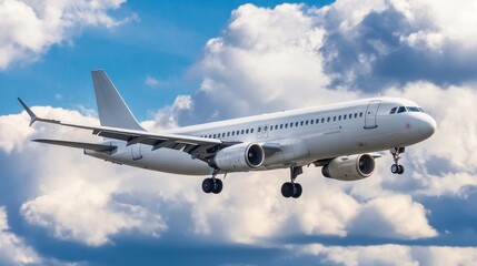 Obraz premium White passenger airplane flying in the sky amazing clouds in the background - travel by air transport