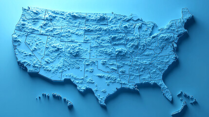 modern 3D illustration of the United States map, featuring bold colors, sharp edges, and elevated surfaces. Perfect for business, education, and geographic analysis, symbolizing unity, diversity, and 
