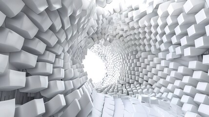 3D Rendering of White Geometric Tunnel - a captivating and futuristic visual. The white geometric tunnel creates an engaging and immersive experience.