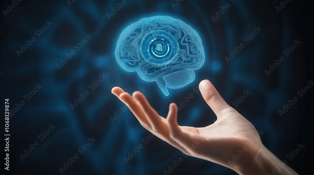 Aufkleber hand holding a digital brain representing artificial intelligence and advanced technology concepts