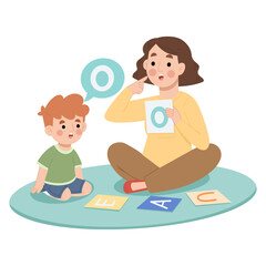 Illustration of little boy with speech therapy