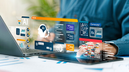 Data analysts who use AI technology to work with data analysis tools, Chatbots, Chat with AI. Using...