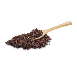 Cocoa nibs that are strong and have not undergone any processing other than roasting and shelling isolated on transparent background. (.PNG)