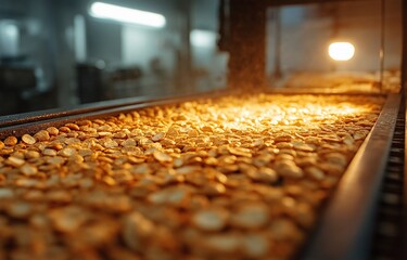 Fototapeta premium A close-up of crispy breads baking in a commercial oven