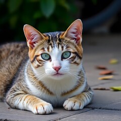 Fototapeta premium A real adorable cat cute cat standing full body looking at camera