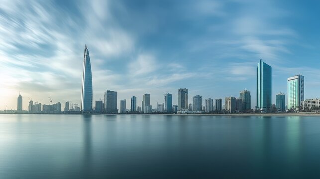 Modern tall buildings on the horizon skyline of manama city bahrain