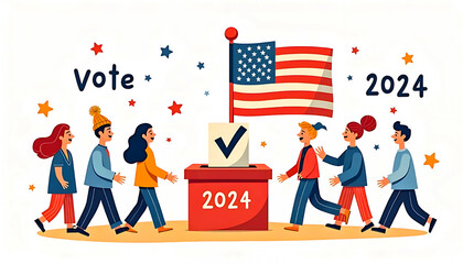 Vote 2024 Diverse People Voting in US Election