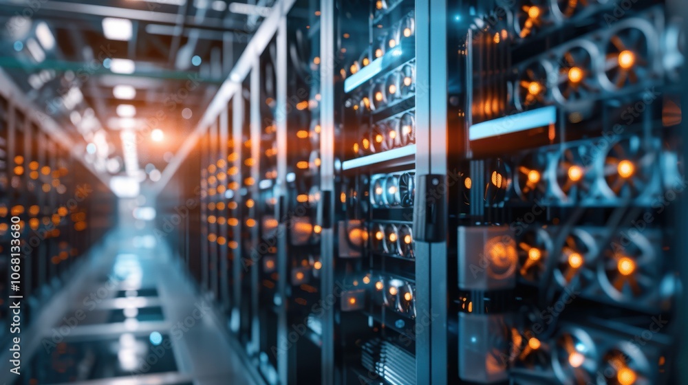 Aufkleber rows of servers in a data center illustrating large-scale data storage and efficient information pro