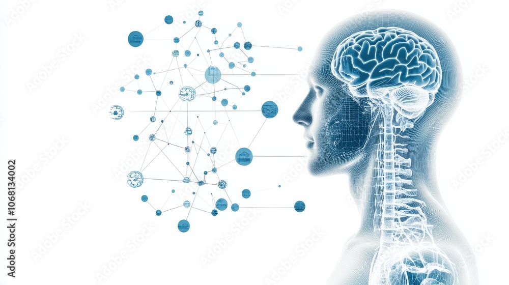 Aufkleber human head with neural network connections symbolizing the interplay of artificial intelligence and 
