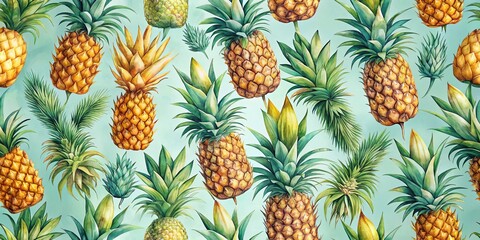 A vibrant and tropical pineapple pattern, bursting with color and detail, showcasing the fruit in its natural splendor